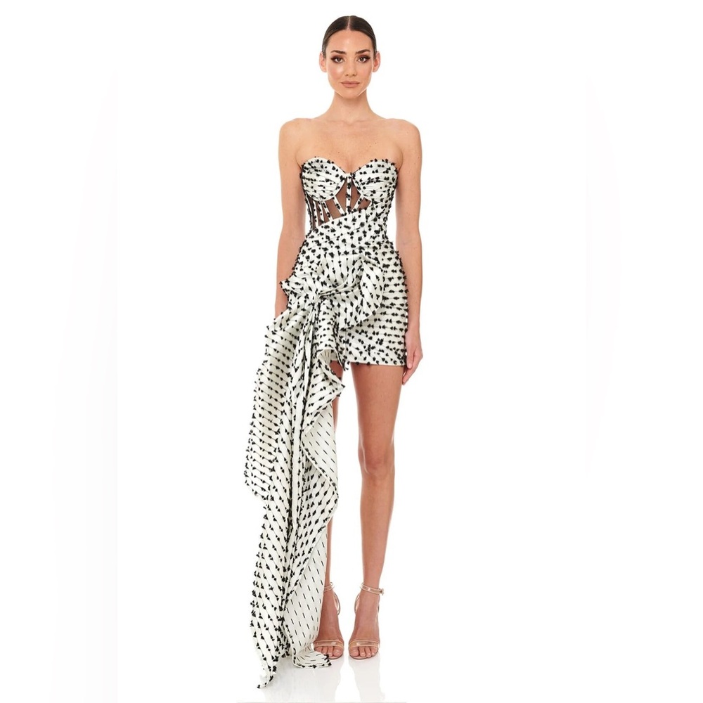 Eliya The Label Georgette Strapless Corset Mini Dress Black White‎ Size M NWT